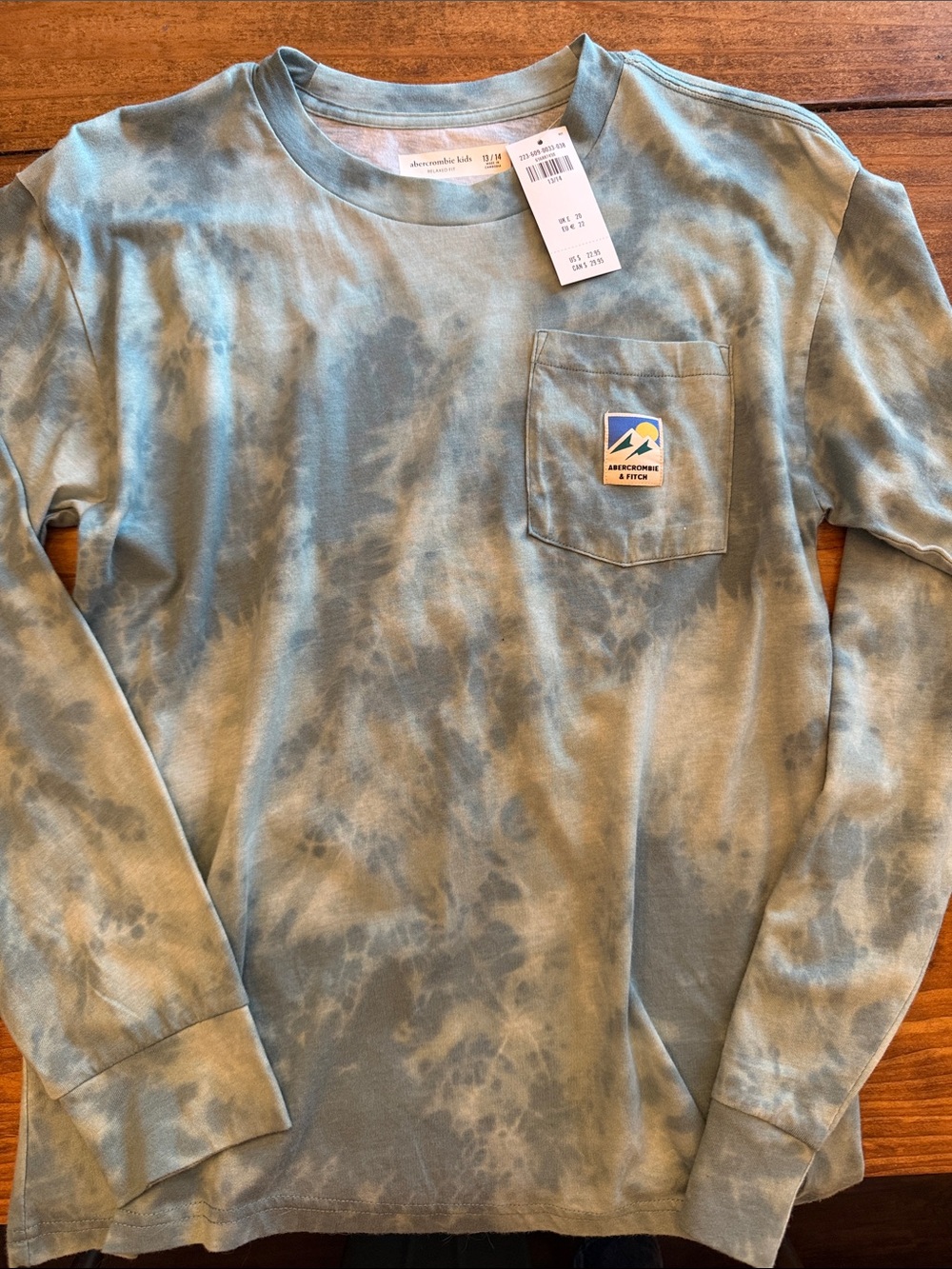 Abercrombie & Fitch Green-Blue Tie-Dye Long Sleeve Pocket Tee